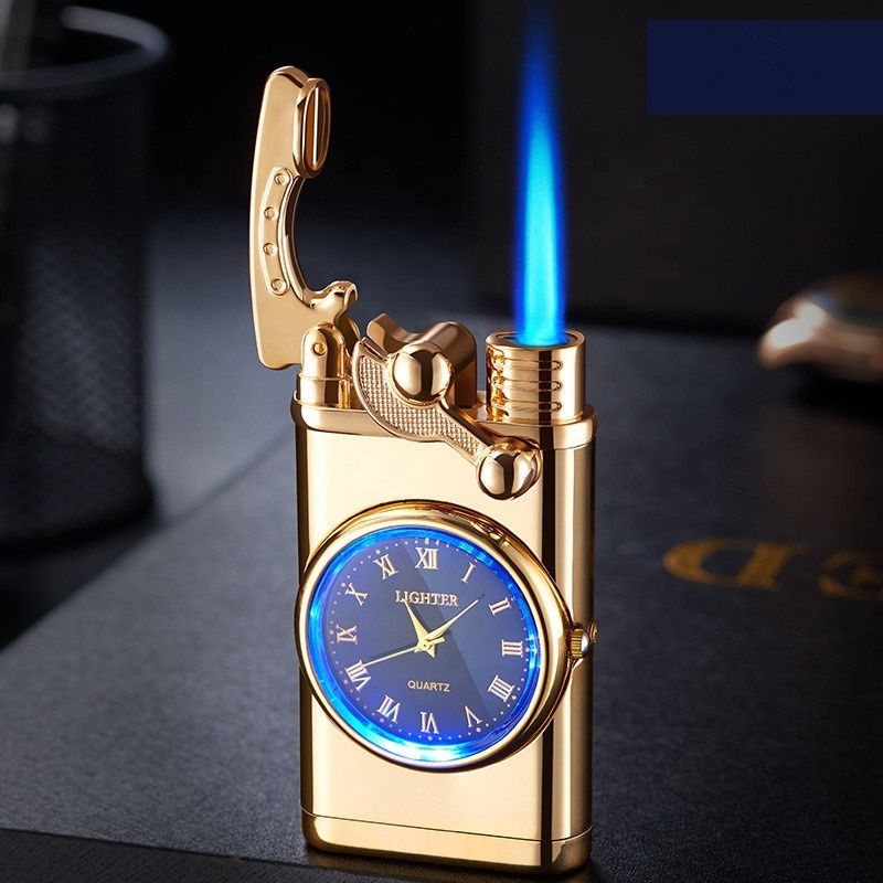 Online Hot Sale Cool Men's Gift Rocker Arm Windproof Clock Jet Gas Torch Lighter