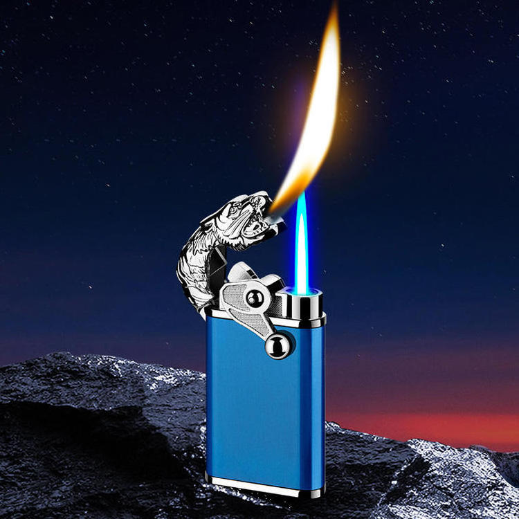 KY Classic Dragon Design Portable 2 Flame Jet Torch Butane Gas Refill Luxury Outdoor Metal Torch Lighter