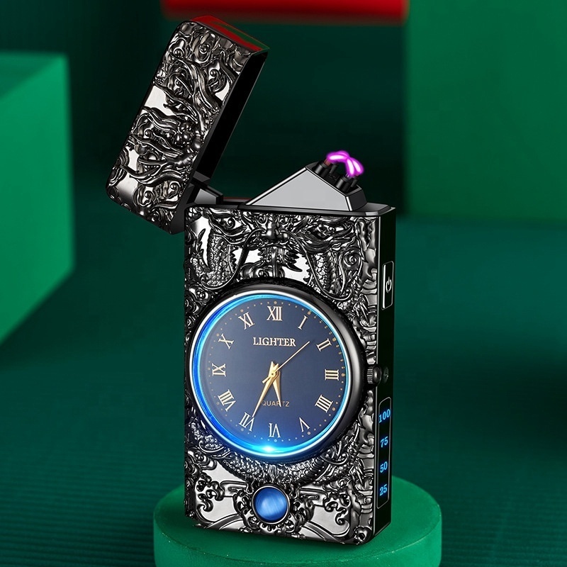 2024 Unique Electronic Product Lighters Cigarette Dragon Design Custom Arc USB Lighters With LED Clock