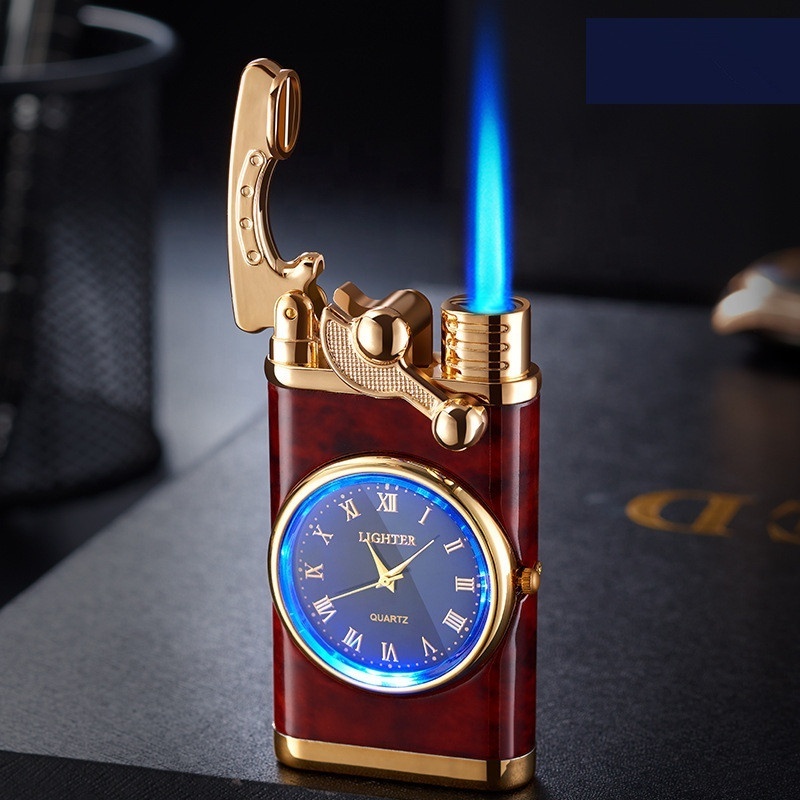 Online Hot Sale Cool Men's Gift Rocker Arm Windproof Clock Jet Gas Torch Lighter