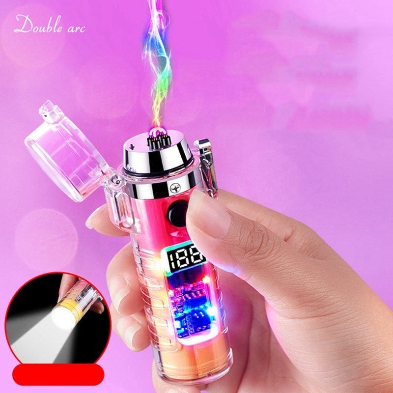 High-end Transparent Camping Lighters Best Men's Gift Cylinder Waterproof Electric Lighter With Flashlight