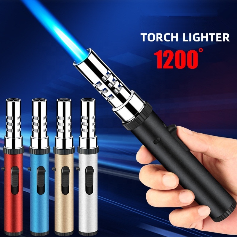 Good Quality Anti-tempte Gas-refill Cigar Lighters Portable Adjustable Flame Barbecue Grill Torch Metal Gun Lighter