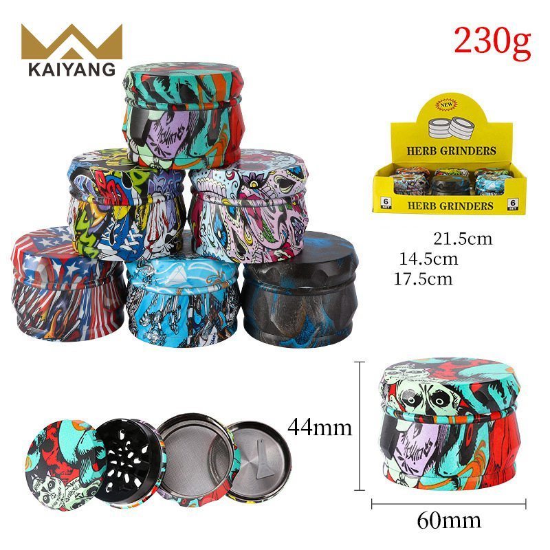 New Design Drum-shaped Flower Bag Smoke Grinder Printing Fashion 4 Layers 63mm Herb Grinder