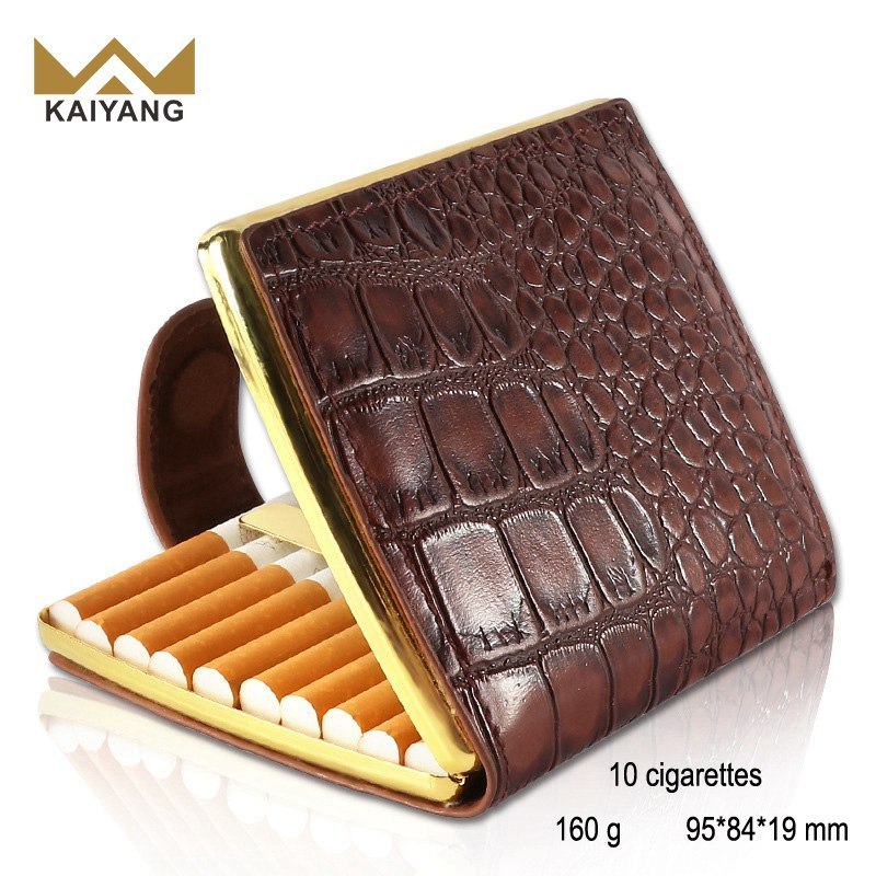 KY Luxury Retro Leather Hold 10 Cigarettes Men's Charm Portable Tobacco Box Vintage Cigarette Case Wallet