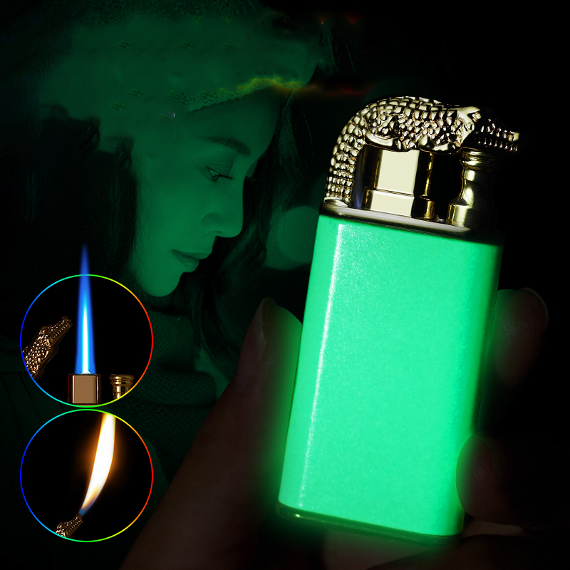 KY Hot Selling Creative Luminous Double Flame Dragon Head Windproof Cigarette Metal Butane Lighter