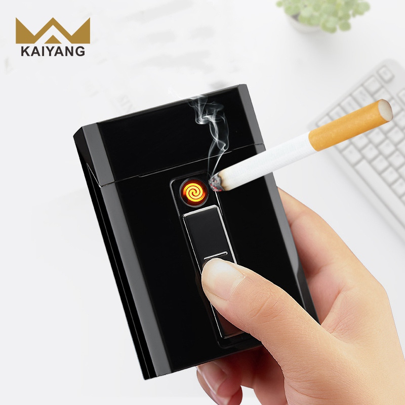 KY Portable 2 in 1 Lighter Smoke Case 20pcs Usb Rechargeable Electronic Aluminum Cigarette Box Case