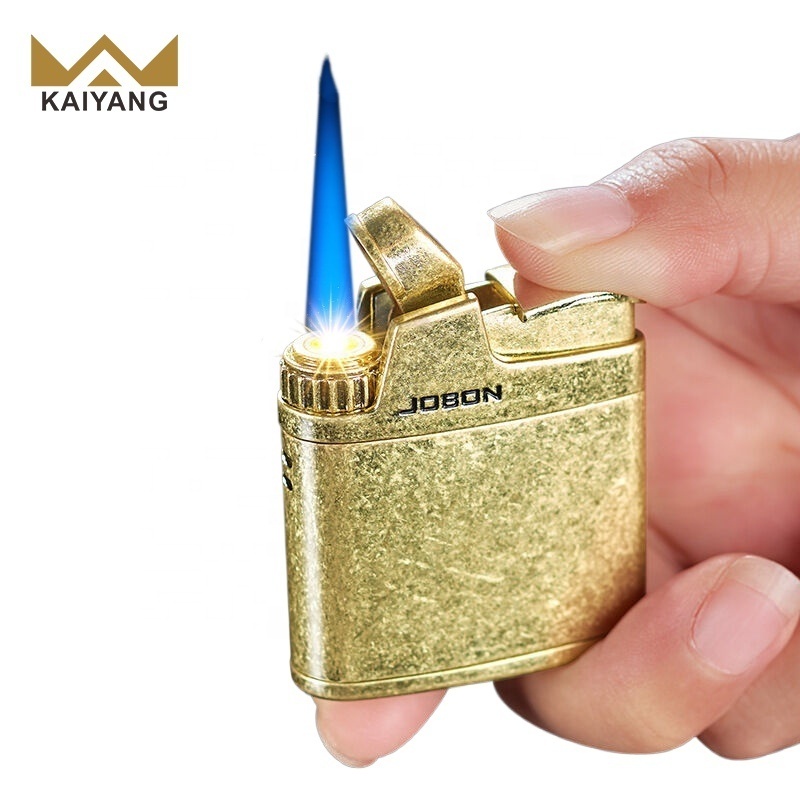 Wholesale Retro Style Customized Gold Metal Gas Refillable Direct Injection Butane Torch Lighter