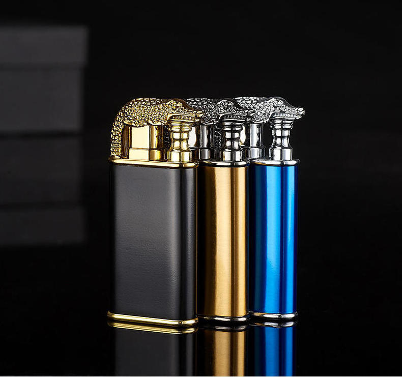 KY Hot Selling Creative Luminous Double Flame Dragon Head Windproof Cigarette Metal Butane Lighter