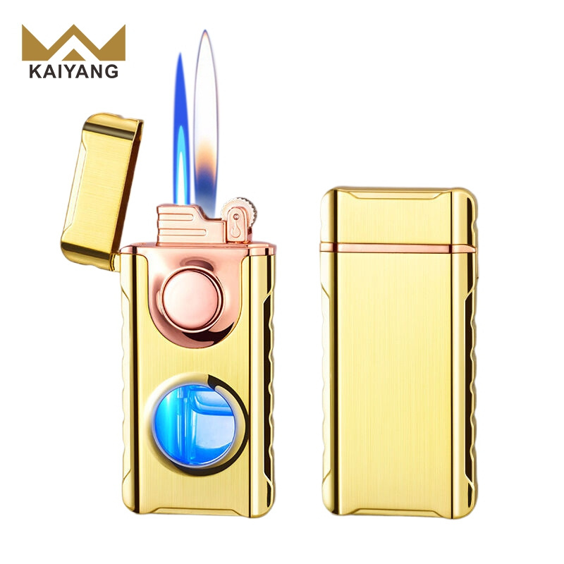 KY Windproof Gradient Double Fire Conversion Lighter Classic Grinding Wheel Metal Torch Lighter Butane