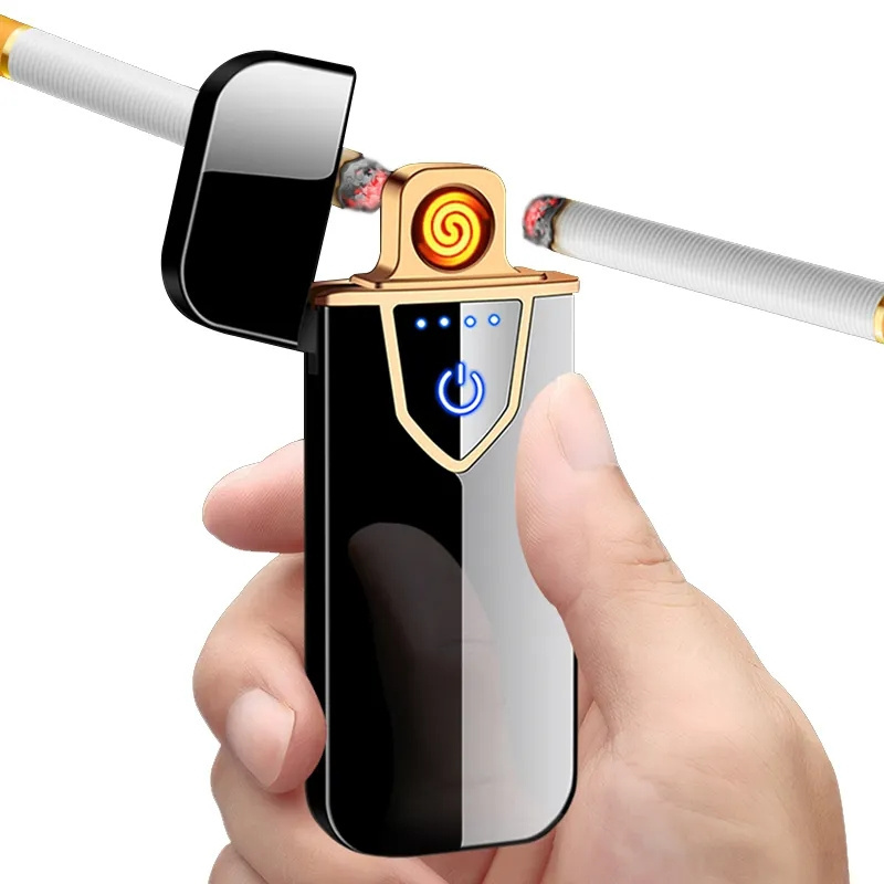 KY Promotional Ultra Thin Touch Sensor Cigarette Smoking Metal Wind Proof Custom Electronic Usb Lighter