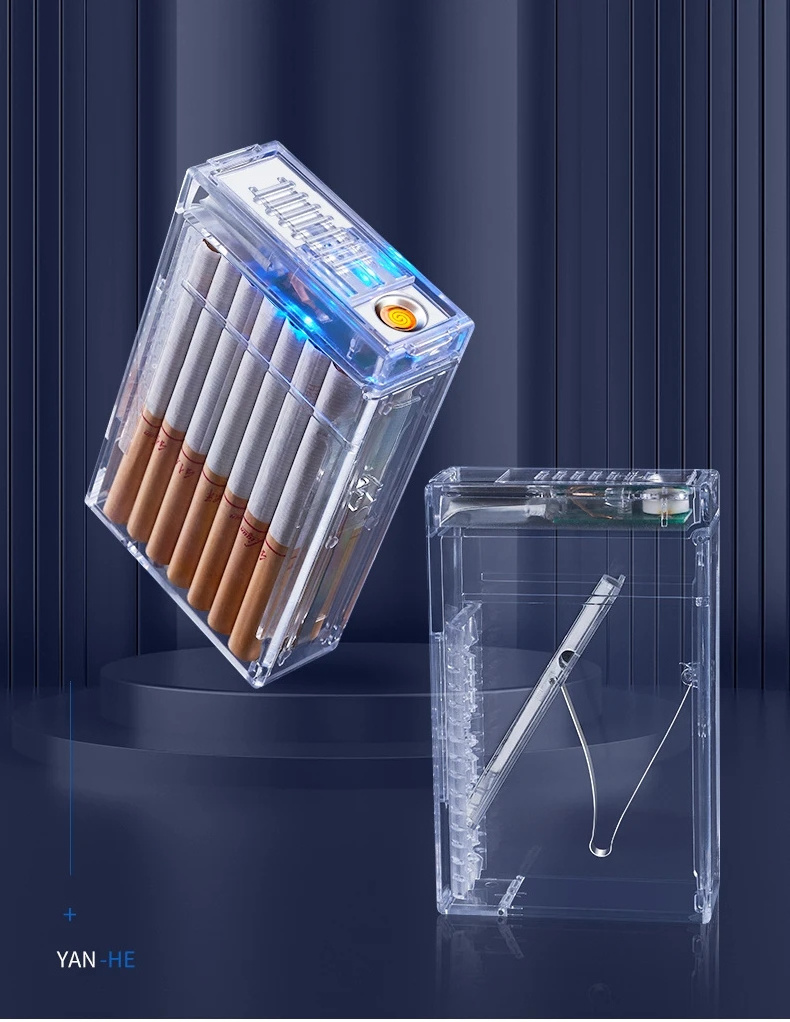 Cigarette Case Lighter All-In-One Charging Creative Transparent Automatic Cartridge Cigarette Case 20 Pieces Electric Lighter