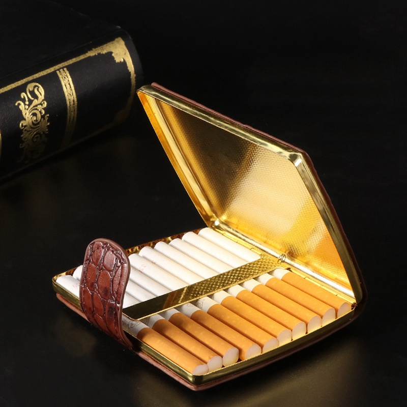 KY Luxury Retro Leather Hold 10 Cigarettes Men's Charm Portable Tobacco Box Vintage Cigarette Case Wallet