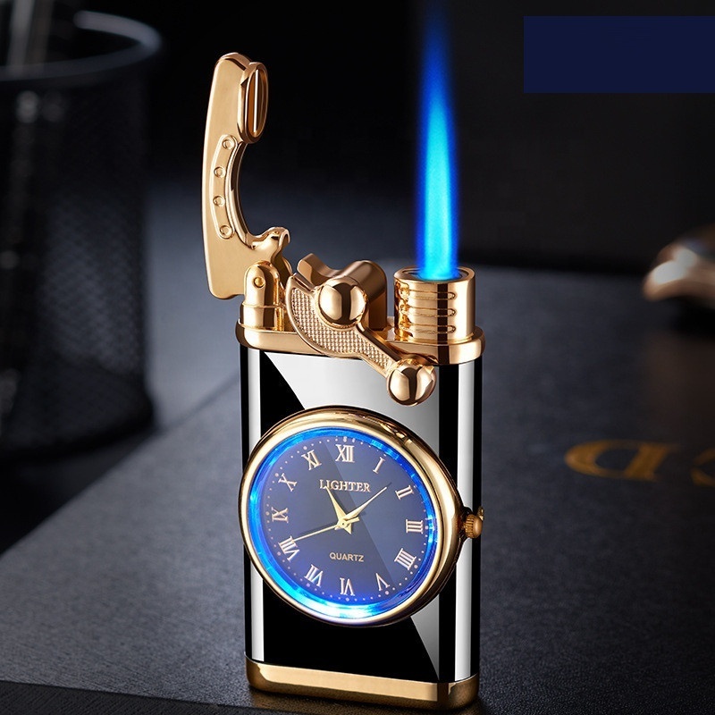 Online Hot Sale Cool Men's Gift Rocker Arm Windproof Clock Jet Gas Torch Lighter