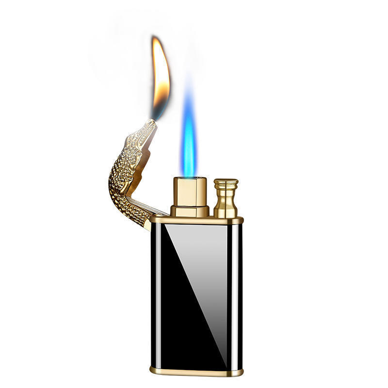 KY Hot Sale Crocodile Dolphin Double Fire Creative Direct Windproof Open Flame Luxury Jet Lighter Torch