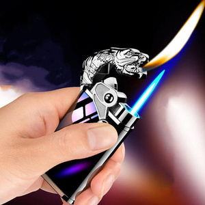 KY Classic Dragon Design Portable 2 Flame Jet Torch Butane Gas Refill Luxury Outdoor Metal Torch Lighter