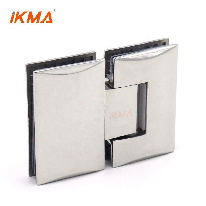 New design curved angle Stainless steel 304 180 degree 10mm glass door double swing bathroom hinge