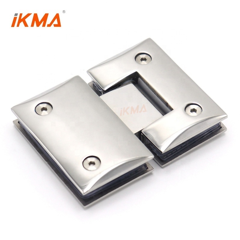 New design curved angle Stainless steel 304 180 degree 10mm glass door double swing bathroom hinge