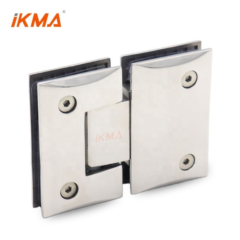 New design curved angle Stainless steel 304 180 degree 10mm glass door double swing bathroom hinge