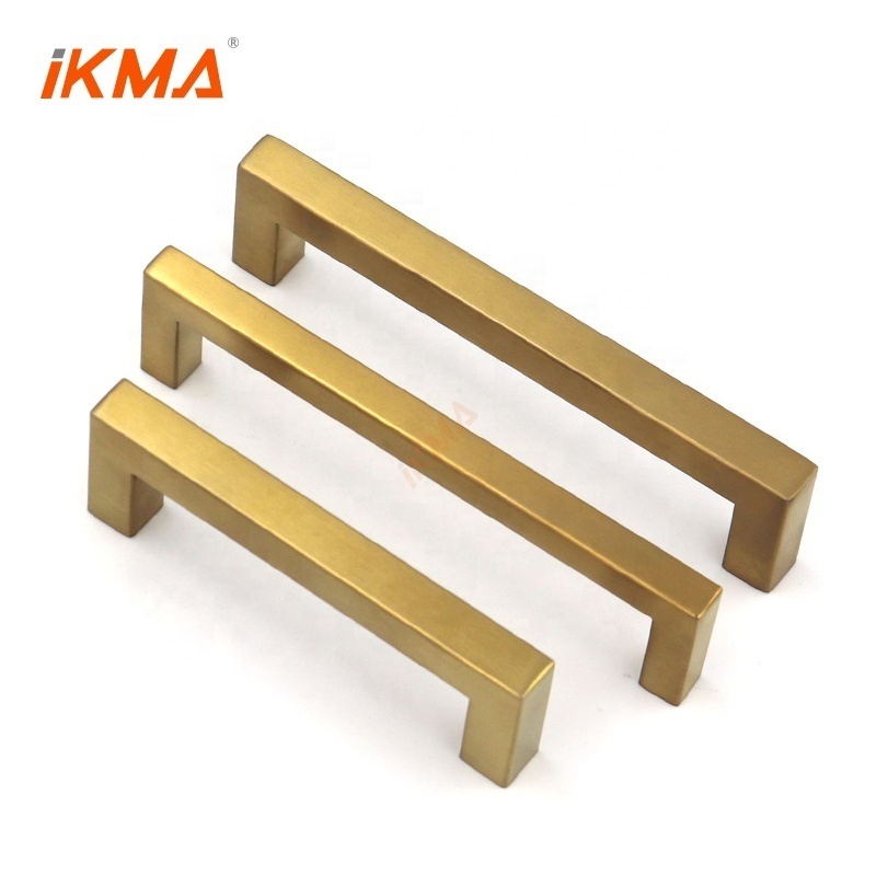 Modern Bedroom Gold Square Bar Drawer Pulls and Knobs Fittings Brass Kitchen Cabinet Furniture Handles Stainless Steel Office