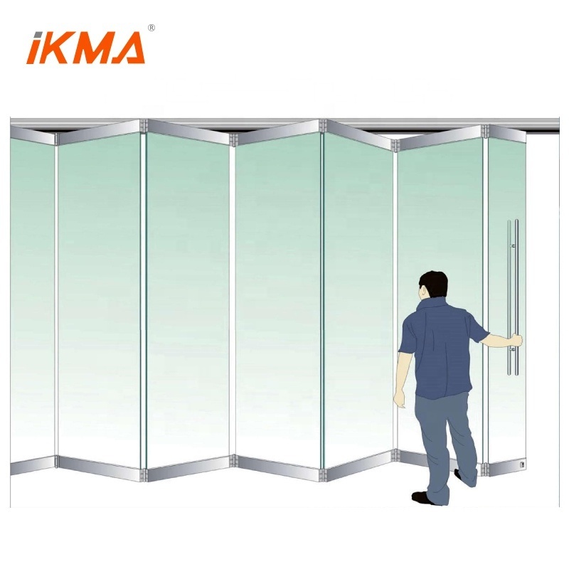 IKMA Aluminium Sliding Doors Double frameless tempered glass folding door hardware