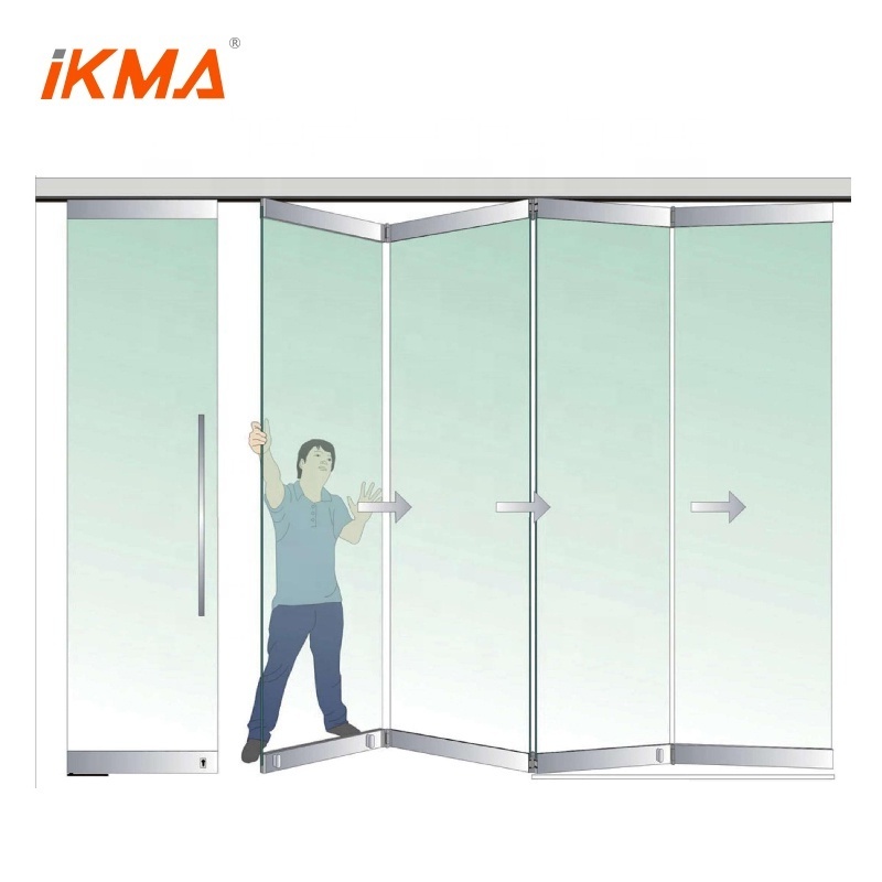 IKMA Aluminium Sliding Doors Double frameless tempered glass folding door hardware