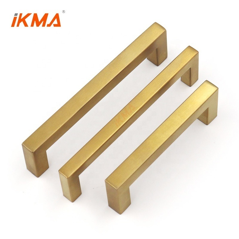 Modern Bedroom Gold Square Bar Drawer Pulls and Knobs Fittings Brass Kitchen Cabinet Furniture Handles Stainless Steel Office