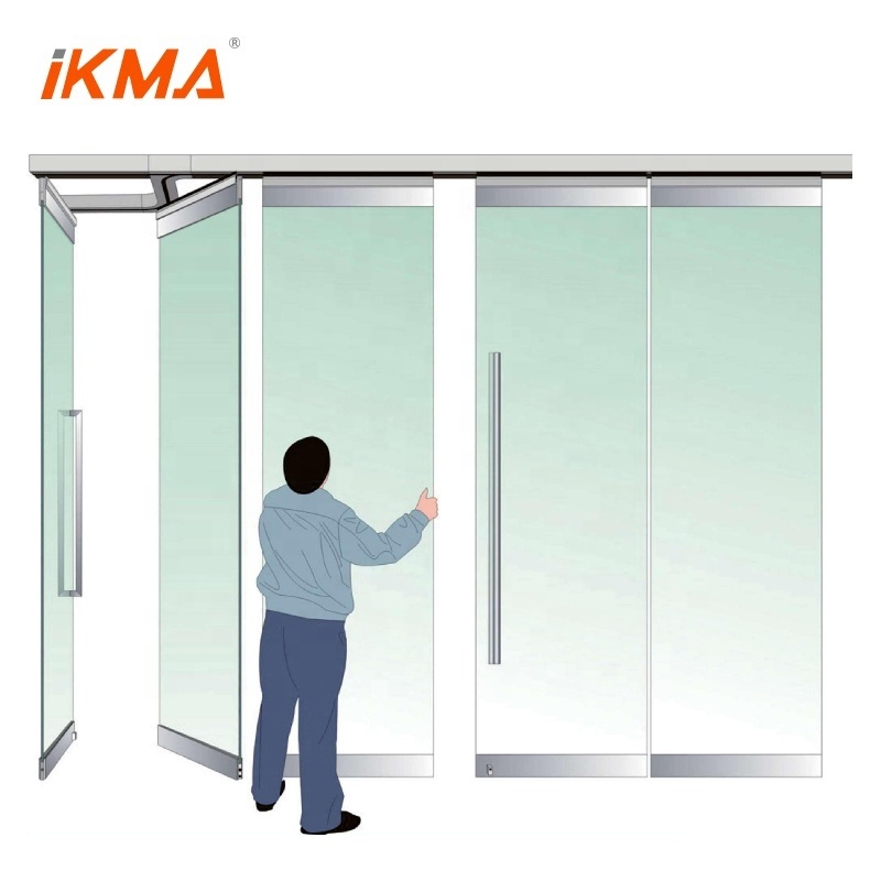 IKMA Aluminium Sliding Doors Double frameless tempered glass folding door hardware