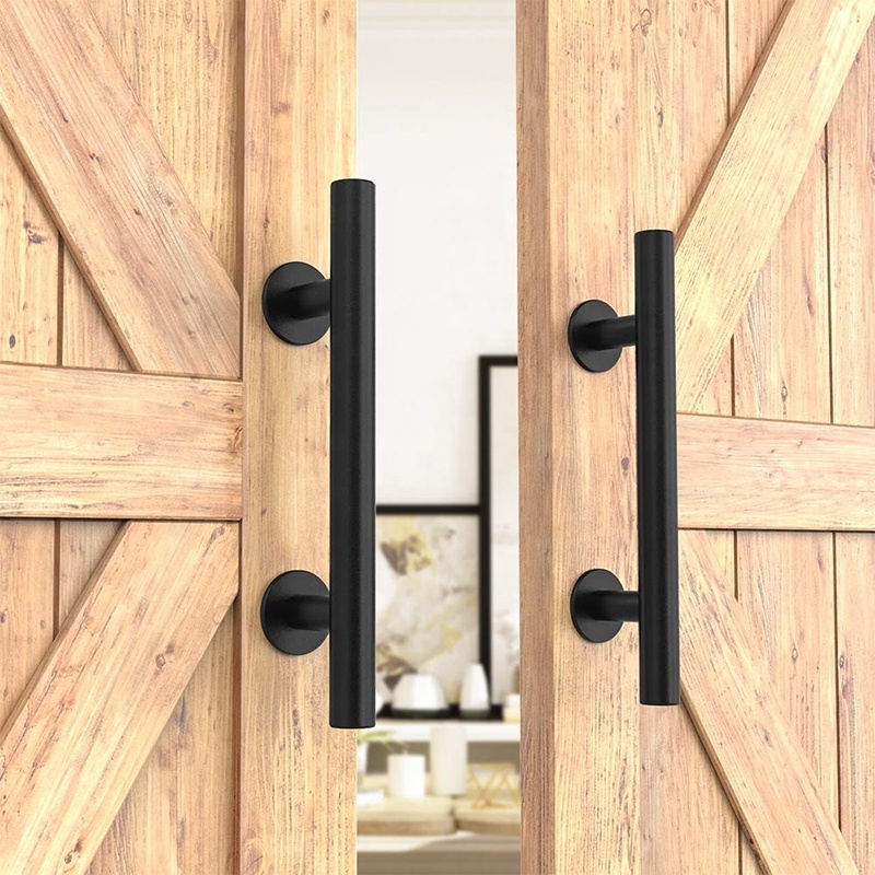 Wooden door black double sided push pull handle barn door handle