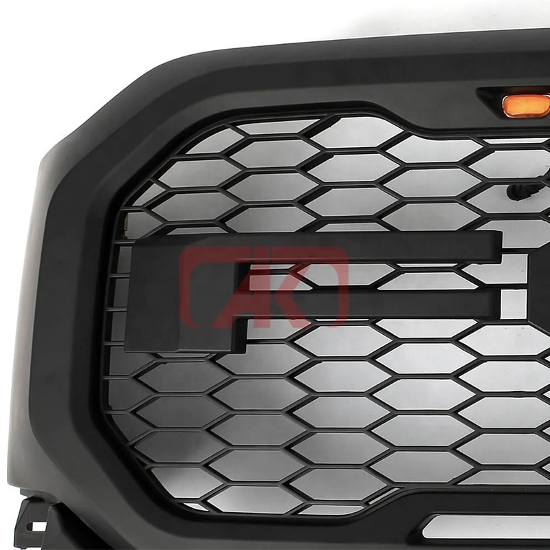 New Led Amber Lights Bumper Grilles Mesh Radiator Grille Front Grill For Ford F150 2021 2022 Raptor Style