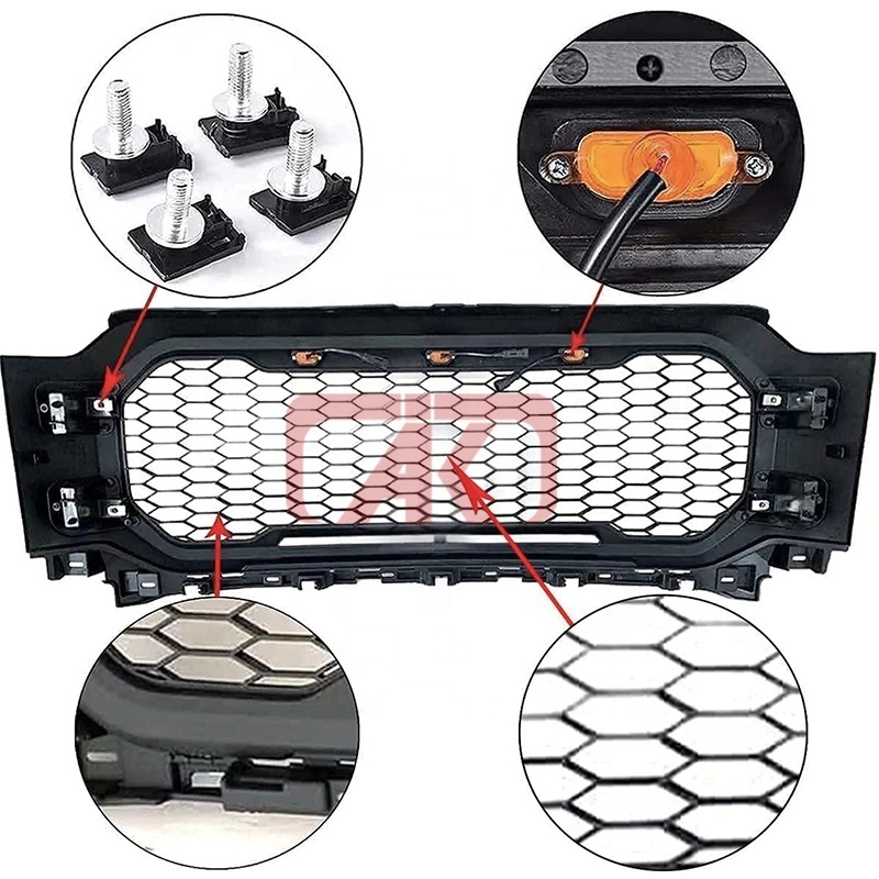 New Led Amber Lights Bumper Grilles Mesh Radiator Grille Front Grill For Ford F150 2021 2022 Raptor Style