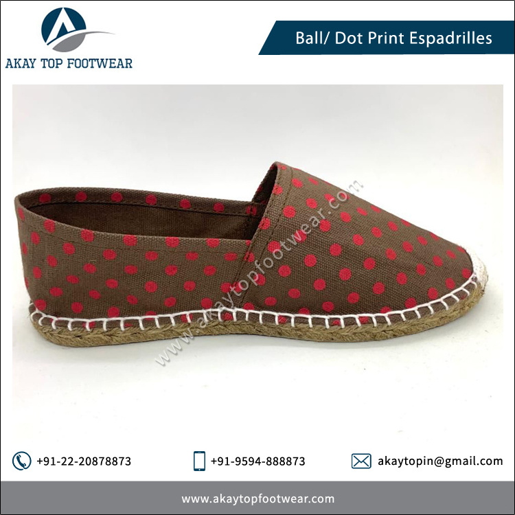 Espadrilles Dot or Ball Printed Solid Color Traditional Espadrilles Flat Shoes available at cheap price from Indian Manufacturer