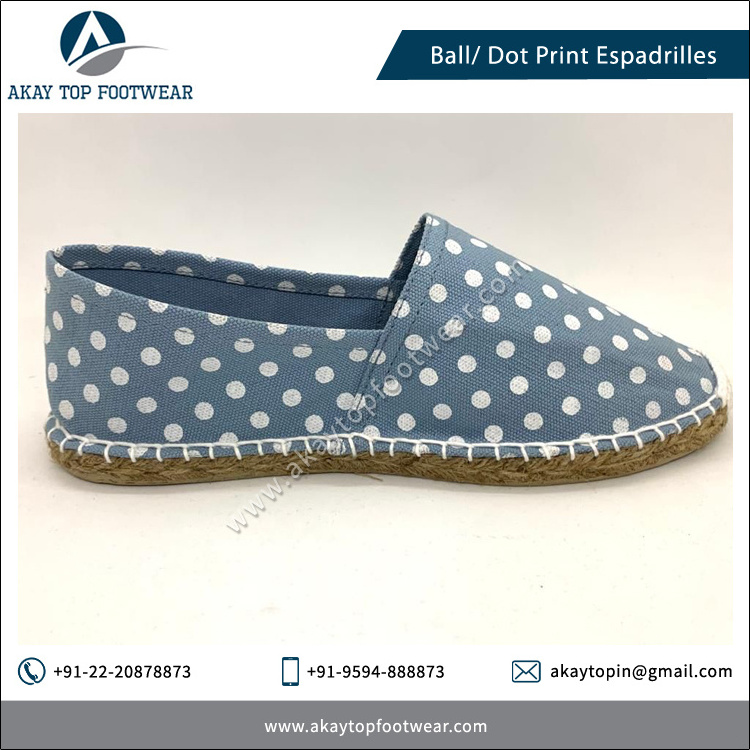 Espadrilles Dot or Ball Printed Solid Color Traditional Espadrilles Flat Shoes available at cheap price from Indian Manufacturer