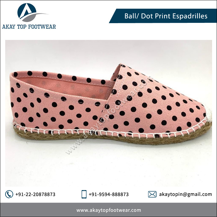 Espadrilles Dot or Ball Printed Solid Color Traditional Espadrilles Flat Shoes available at cheap price from Indian Manufacturer