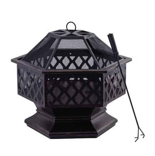 Wholesale outdoor metal wood burning Hex-Shaped fire pit with bbq grill for garden/backyard/patio