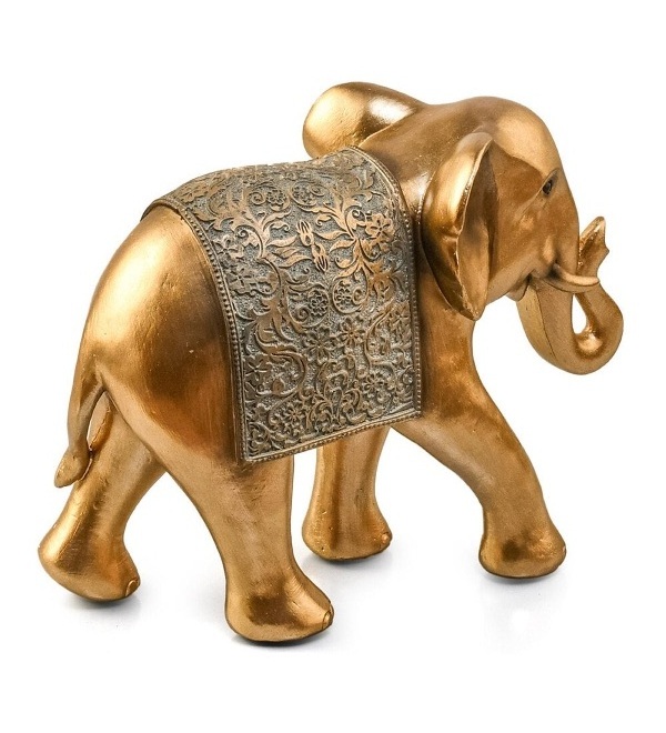 Curl Trunk Elephant Grey & Gold Polyresin Animal Figurine Modern Elephant Grey & Gold Curl Trunk Polyresin Animal Figurine