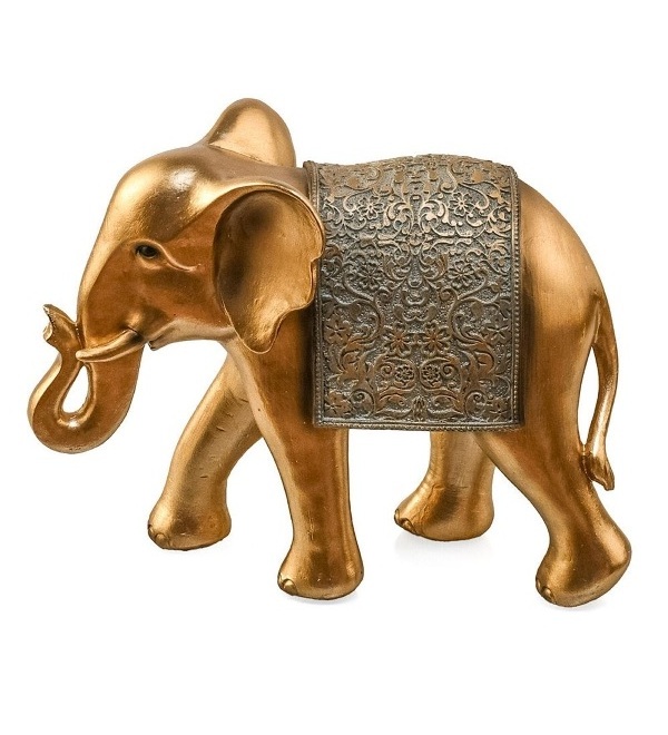 Curl Trunk Elephant Grey & Gold Polyresin Animal Figurine Modern Elephant Grey & Gold Curl Trunk Polyresin Animal Figurine