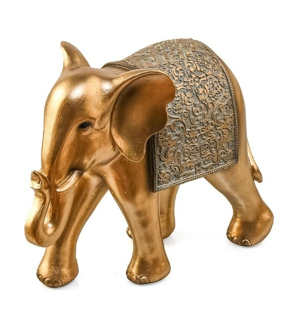 Curl Trunk Elephant Grey & Gold Polyresin Animal Figurine Modern Elephant Grey & Gold Curl Trunk Polyresin Animal Figurine