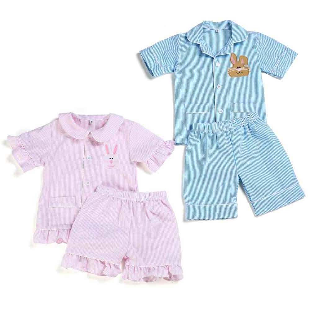 Easter Bunny 100% Cotton Short Sleeve Sibling Matching Pajamas Wholesale Kids Sleepwear Pyjamas Sets