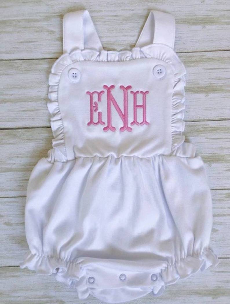 Personalized Vintage Style Baby Clothes Sunsuit Embroidered Bubble  Infant Ruffle Bubble Personalized Romper