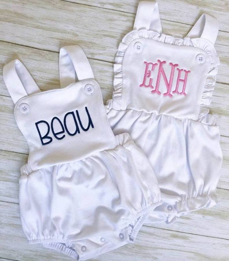 Personalized Vintage Style Baby Clothes Sunsuit Embroidered Bubble  Infant Ruffle Bubble Personalized Romper