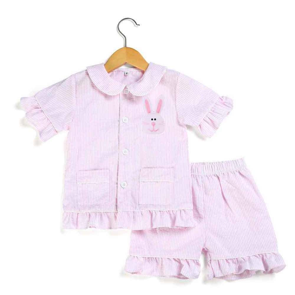 Easter Bunny 100% Cotton Short Sleeve Sibling Matching Pajamas Wholesale Kids Sleepwear Pyjamas Sets