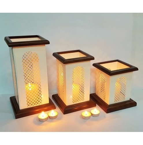 White And Black Decorative Metal Wooden Tealight Candle Holder Home Decor Lantern