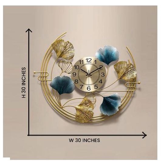 AK Brass Light Luxury Wall Clock Creative Ginkgo Leaf Design Metal Wall Art Decorative for Living Room Bedroom Study Wall Clock