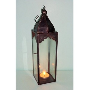 Modern Decorative Metal Traditional Designer Metal Glass Long Lantern Tealight Candle Holder For Decor