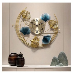 AK Brass Light Luxury Wall Clock Creative Ginkgo Leaf Design Metal Wall Art Decorative for Living Room Bedroom Study Wall Clock