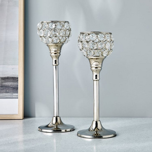 AK Brass Crystal Candle Holder Pillar for Living Room Decoration Silver Finished Table Centerpiece Lighting Candle Holder