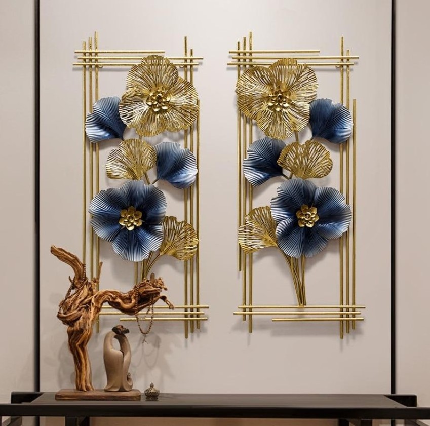 Ak Brass Golden Vertical Modern Iron Wall Clock Set For Home Decor