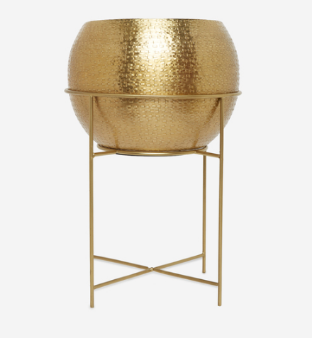 Brass Round Hammered Brass Plated Ball Shaped Decorative Metal Planter Stand