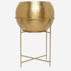 Brass Round Hammered Brass Plated Ball Shaped Decorative Metal Planter Stand