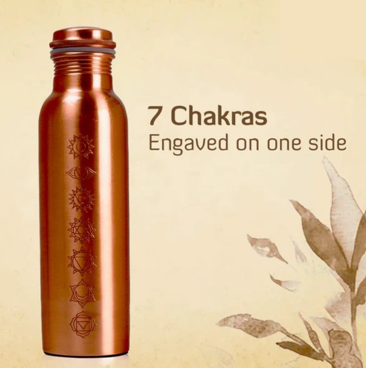 Ak Brass Carving 7 Chakras Modern Copper Water Bottle Pure Ayurvedic Best Water Bottle Hot Selling